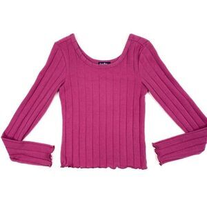 Shirt Top Med Pink Ribbed Long Sleeve Scoop Neck‎